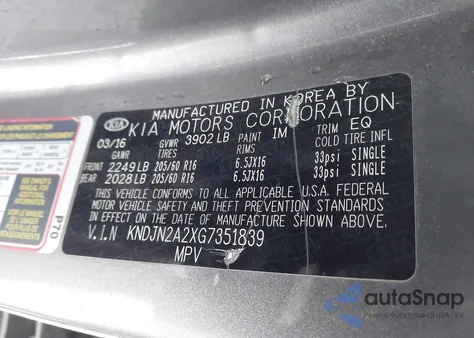 2016 Kia Soul z USA, uszkodzony, nr VIN KNDJN2A2XG7351839